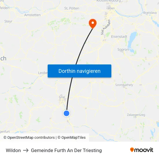 Wildon to Gemeinde Furth An Der Triesting map