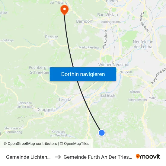 Gemeinde Lichtenegg to Gemeinde Furth An Der Triesting map