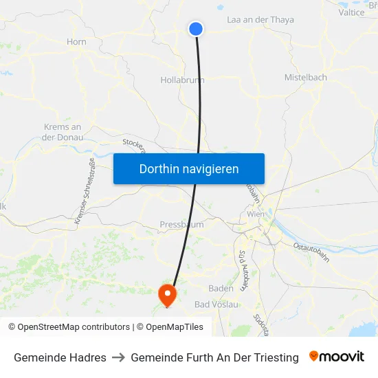Gemeinde Hadres to Gemeinde Furth An Der Triesting map