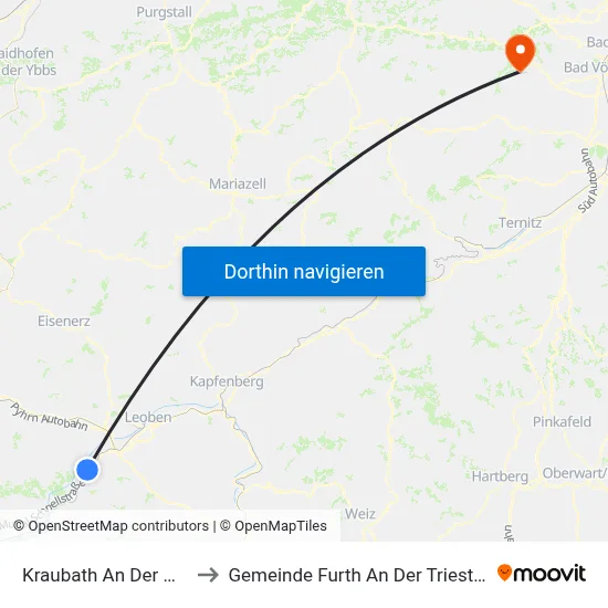 Kraubath An Der Mur to Gemeinde Furth An Der Triesting map
