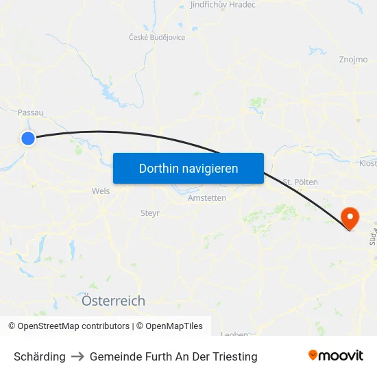 Schärding to Gemeinde Furth An Der Triesting map