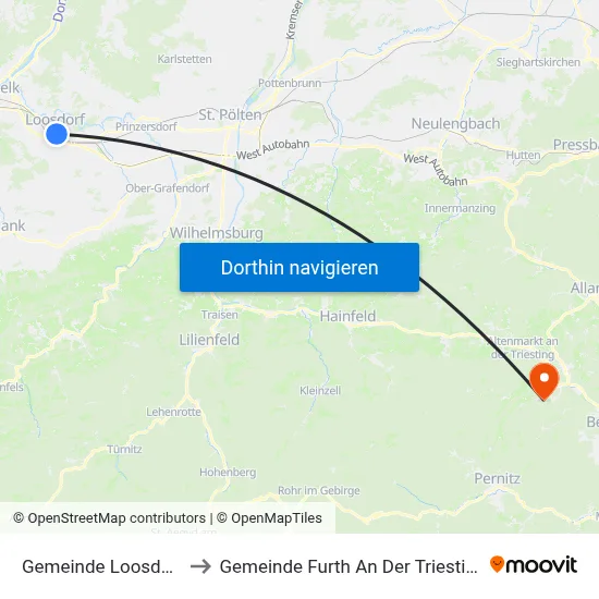 Gemeinde Loosdorf to Gemeinde Furth An Der Triesting map