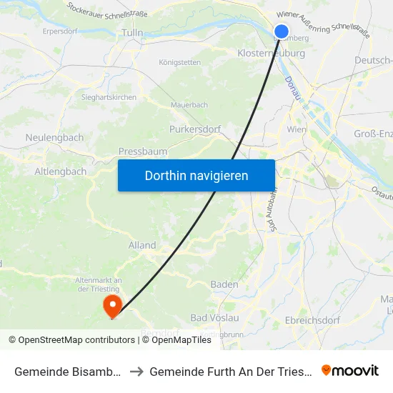 Gemeinde Bisamberg to Gemeinde Furth An Der Triesting map