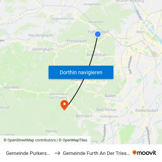 Gemeinde Purkersdorf to Gemeinde Furth An Der Triesting map