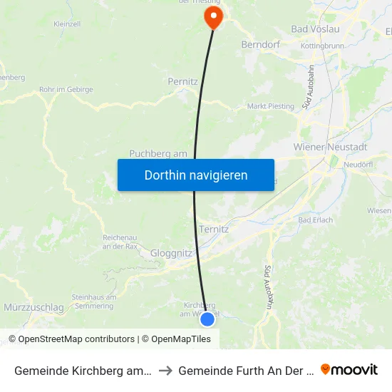 Gemeinde Kirchberg am Wechsel to Gemeinde Furth An Der Triesting map