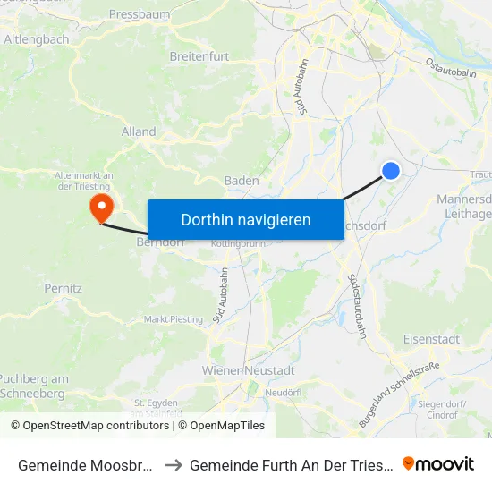 Gemeinde Moosbrunn to Gemeinde Furth An Der Triesting map