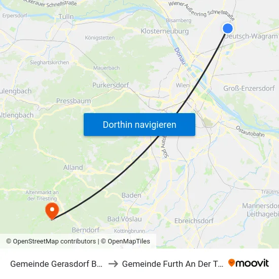 Gemeinde Gerasdorf Bei Wien to Gemeinde Furth An Der Triesting map