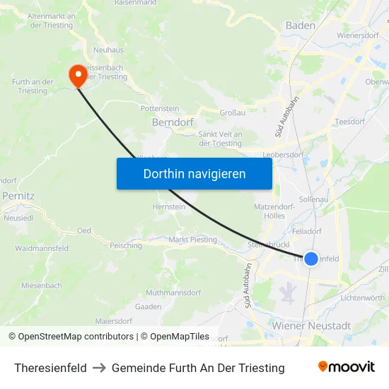 Theresienfeld to Gemeinde Furth An Der Triesting map