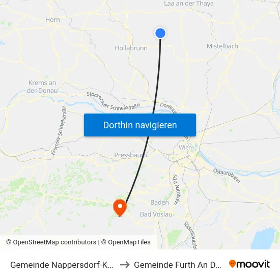 Gemeinde Nappersdorf-Kammersdorf to Gemeinde Furth An Der Triesting map