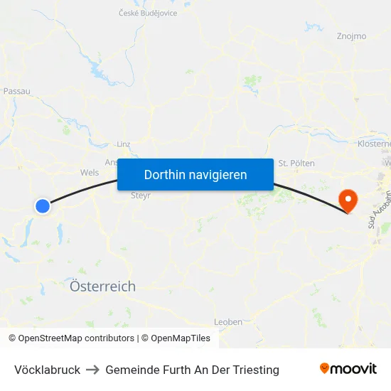 Vöcklabruck to Gemeinde Furth An Der Triesting map