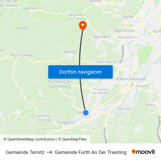 Gemeinde Ternitz to Gemeinde Furth An Der Triesting map