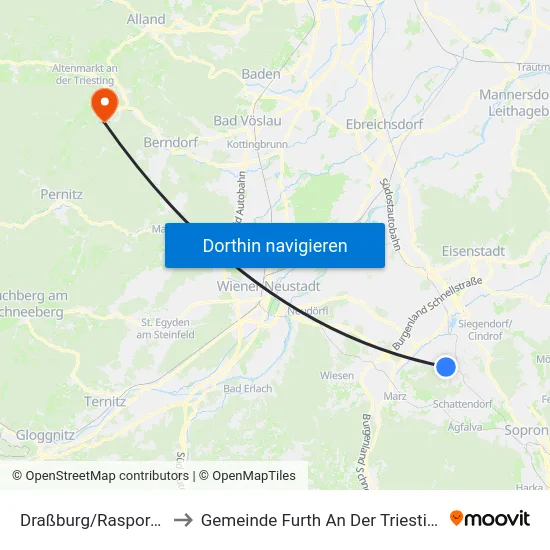 Draßburg/Rasporak to Gemeinde Furth An Der Triesting map