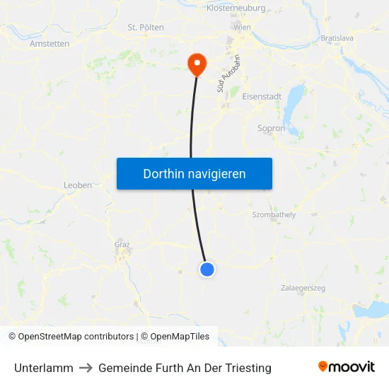 Unterlamm to Gemeinde Furth An Der Triesting map