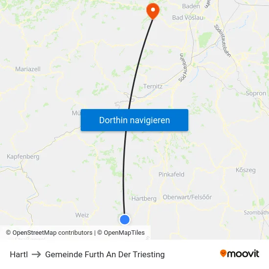Hartl to Gemeinde Furth An Der Triesting map