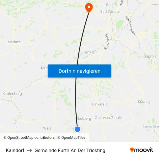 Kaindorf to Gemeinde Furth An Der Triesting map
