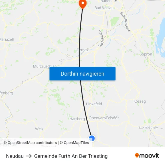 Neudau to Gemeinde Furth An Der Triesting map
