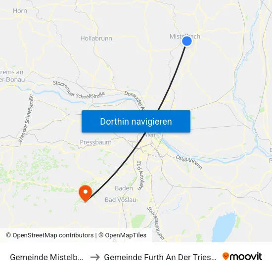 Gemeinde Mistelbach to Gemeinde Furth An Der Triesting map