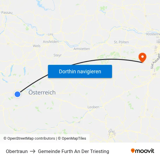 Obertraun to Gemeinde Furth An Der Triesting map