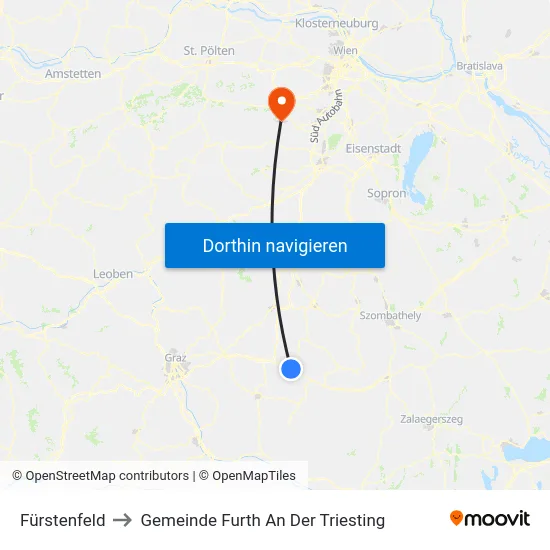 Fürstenfeld to Gemeinde Furth An Der Triesting map