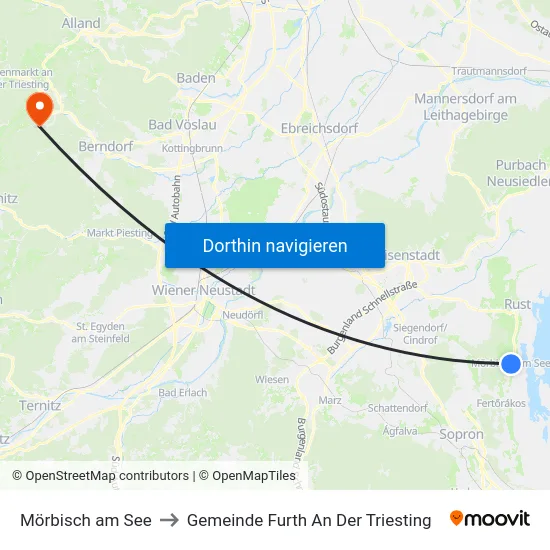 Mörbisch am See to Gemeinde Furth An Der Triesting map