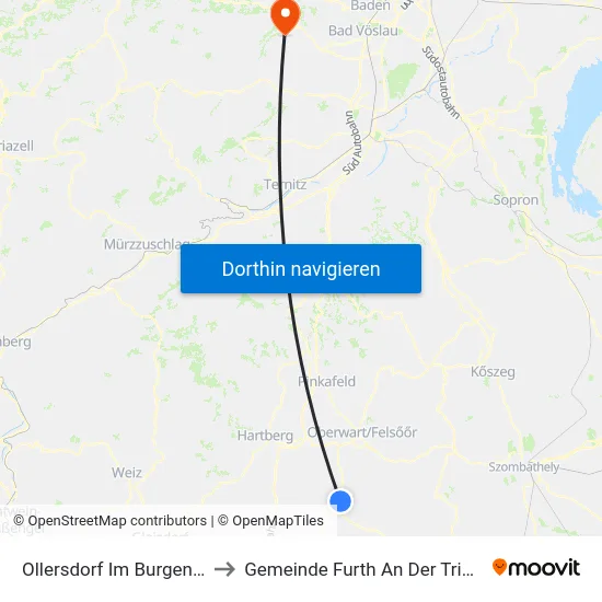 Ollersdorf Im Burgenland to Gemeinde Furth An Der Triesting map