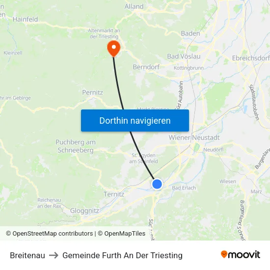 Breitenau to Gemeinde Furth An Der Triesting map