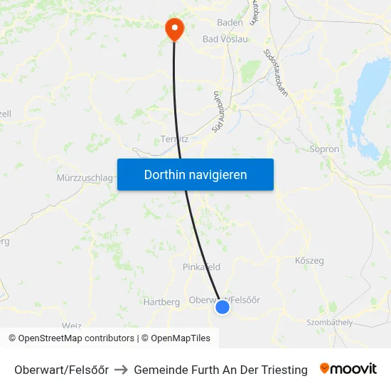 Oberwart/Felsőőr to Gemeinde Furth An Der Triesting map