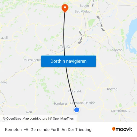 Kemeten to Gemeinde Furth An Der Triesting map