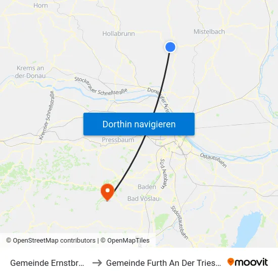 Gemeinde Ernstbrunn to Gemeinde Furth An Der Triesting map