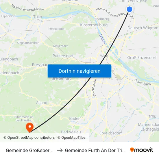 Gemeinde Großebersdorf to Gemeinde Furth An Der Triesting map