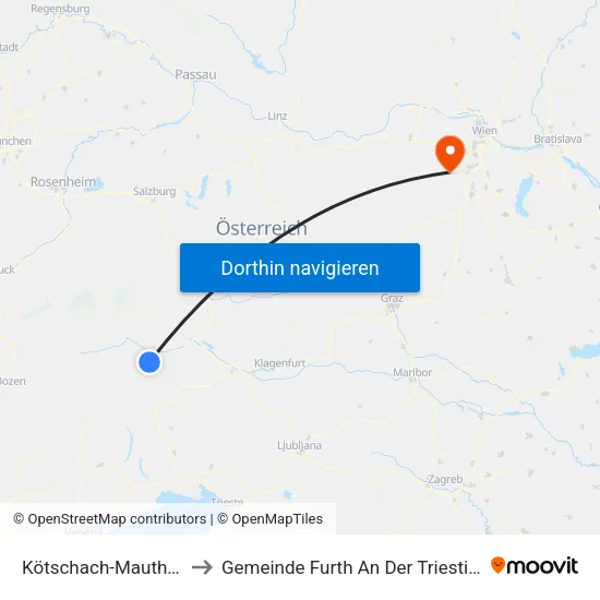Kötschach-Mauthen to Gemeinde Furth An Der Triesting map