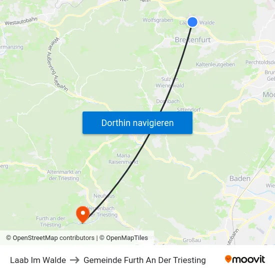 Laab Im Walde to Gemeinde Furth An Der Triesting map