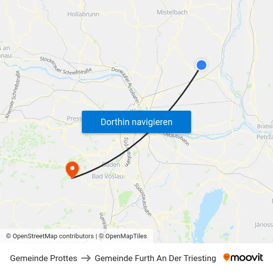 Gemeinde Prottes to Gemeinde Furth An Der Triesting map