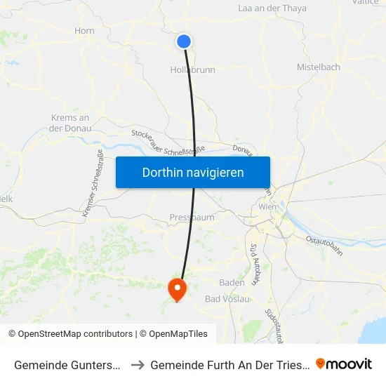 Gemeinde Guntersdorf to Gemeinde Furth An Der Triesting map