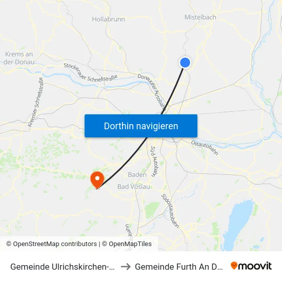 Gemeinde Ulrichskirchen-Schleinbach to Gemeinde Furth An Der Triesting map