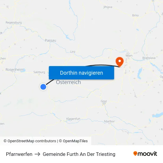 Pfarrwerfen to Gemeinde Furth An Der Triesting map