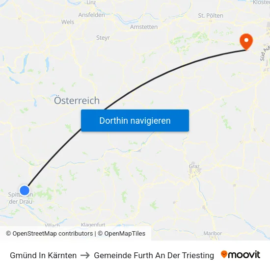 Gmünd In Kärnten to Gemeinde Furth An Der Triesting map