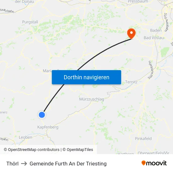 Thörl to Gemeinde Furth An Der Triesting map
