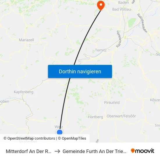 Mitterdorf An Der Raab to Gemeinde Furth An Der Triesting map