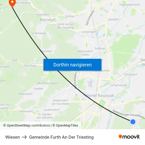Wiesen to Gemeinde Furth An Der Triesting map