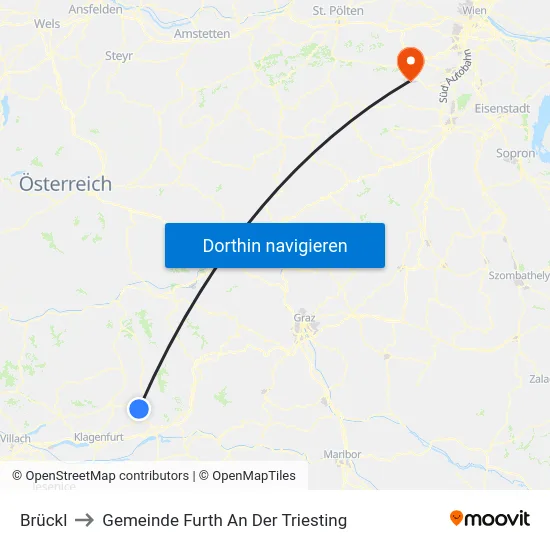 Brückl to Gemeinde Furth An Der Triesting map