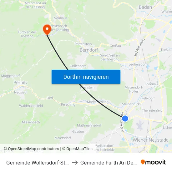 Gemeinde Wöllersdorf-Steinabrückl to Gemeinde Furth An Der Triesting map