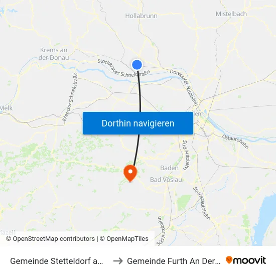 Gemeinde Stetteldorf am Wagram to Gemeinde Furth An Der Triesting map
