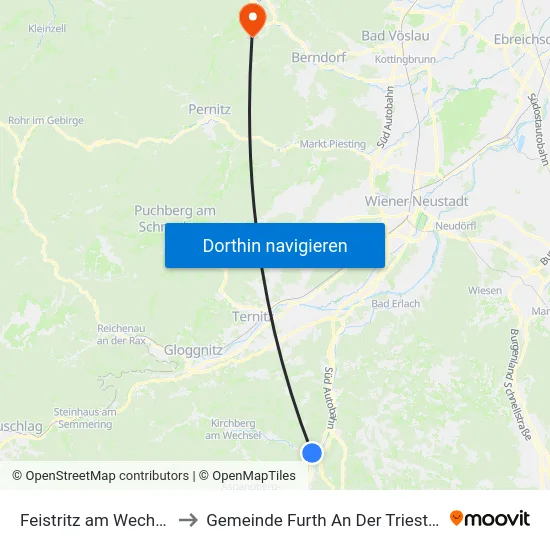 Feistritz am Wechsel to Gemeinde Furth An Der Triesting map