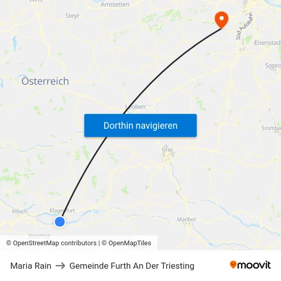 Maria Rain to Gemeinde Furth An Der Triesting map