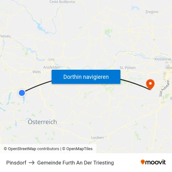 Pinsdorf to Gemeinde Furth An Der Triesting map