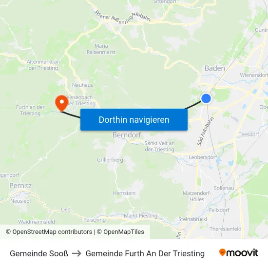 Gemeinde Sooß to Gemeinde Furth An Der Triesting map