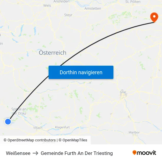 Weißensee to Gemeinde Furth An Der Triesting map
