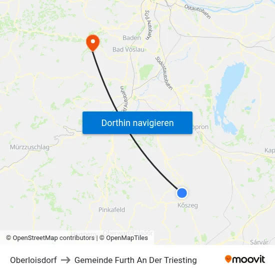 Oberloisdorf to Gemeinde Furth An Der Triesting map