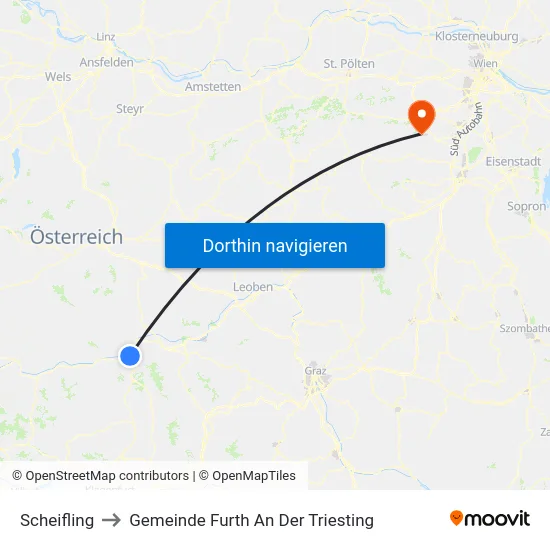 Scheifling to Gemeinde Furth An Der Triesting map